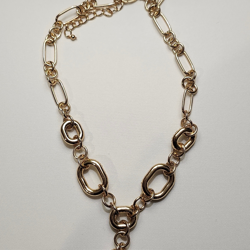 New W/Out Tags INC Gold-Tone Pave Chain Link Lariat Necklace - Picture 5 of 6